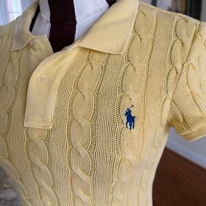Polo Ralph Lauren Women’s Short Sleeve Cable Knit Sweater Yellow XS NWT Preppy